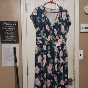 Floral Wrap Dress - Blue and Pink